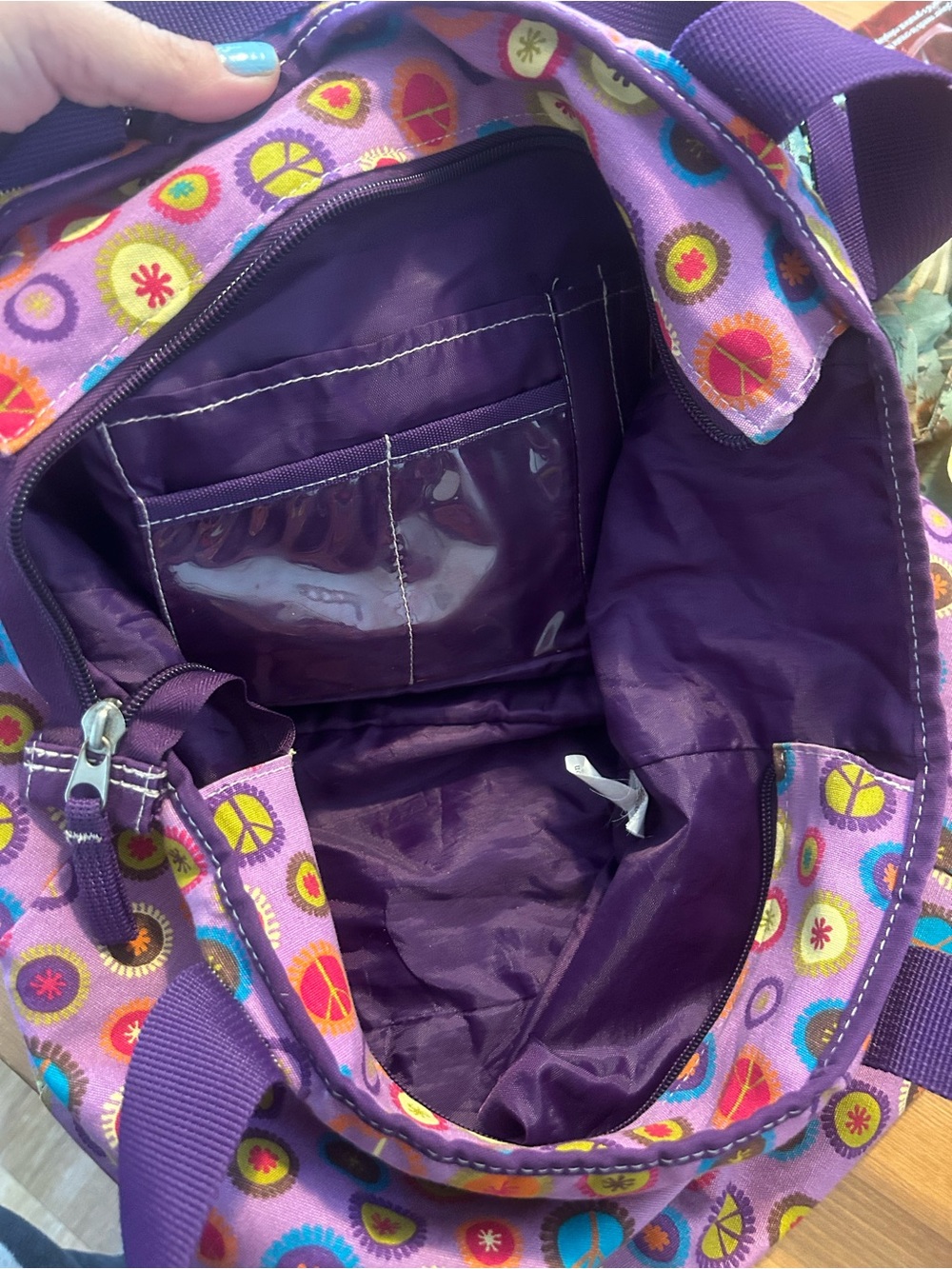 Y2K
Purple Peace Sign Button Zip
Tote Bag - Picture 3 of 11